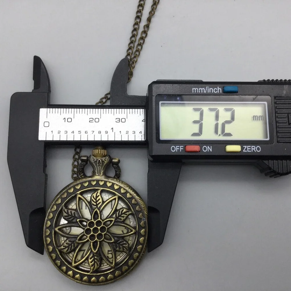 Shanghai Pocket Watch Womens 37mm Brass Steampunk Floral Cover Chain New Battery